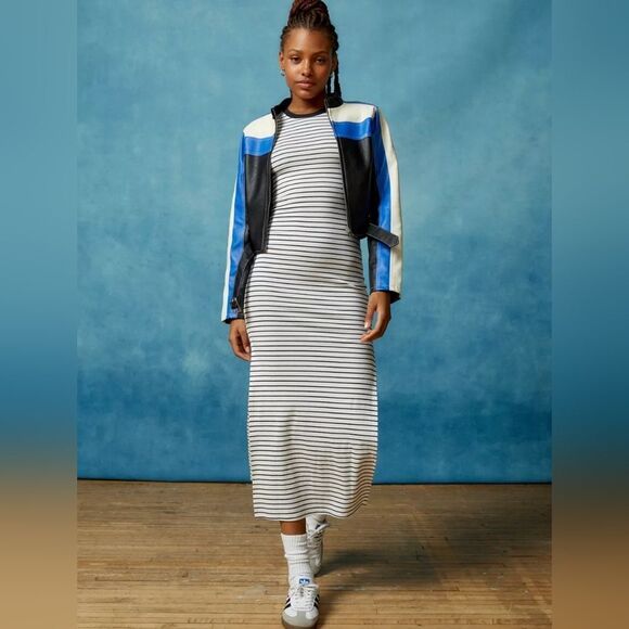 UO White Stripes cotton Midi T Shirt dress sz s - Picture 3 of 11